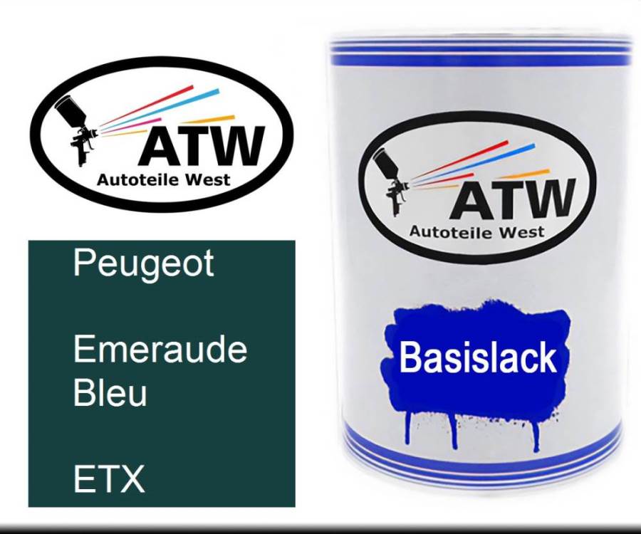 Peugeot, Emeraude Bleu, ETX: 500ml Lackdose, von ATW Autoteile West.